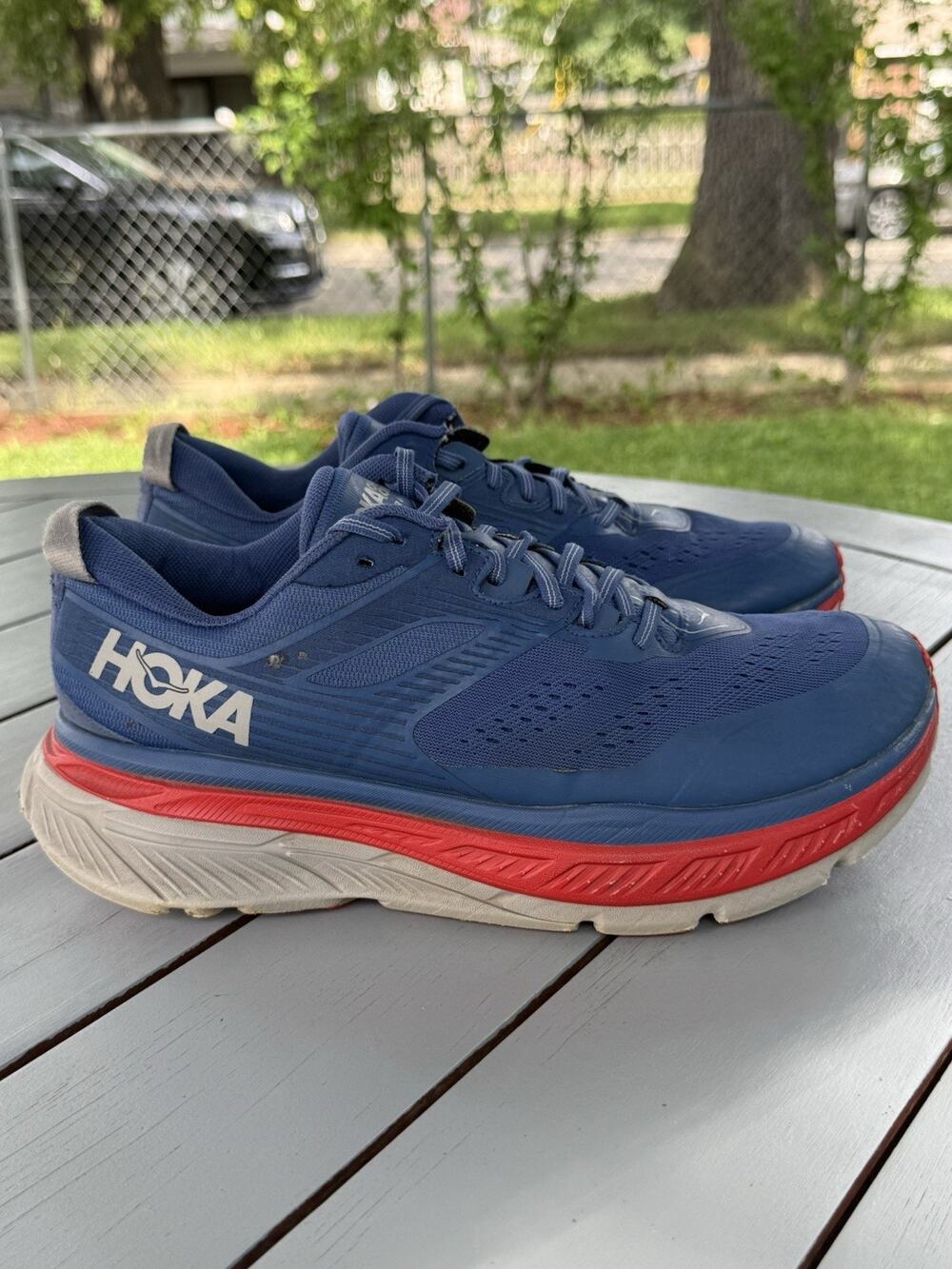 HOKA ONE ONE Stinson ATR 6 Blue Red Men’s Size 11 Running Shoes Trail Max